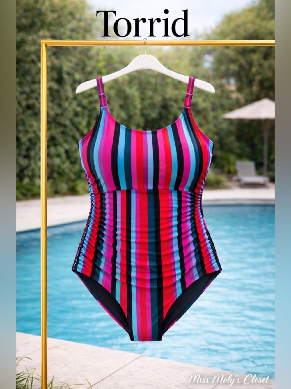 Torrid Stripe One Piece Swimsuit Size 5 5X | Ruched Smoothing Swimwear